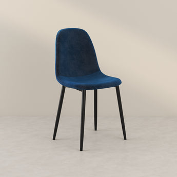 Chaise Sera en Velours Bleu avec Pieds Noirs