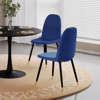 Chaise en Velours Bleu Vison avec Pieds Noirs